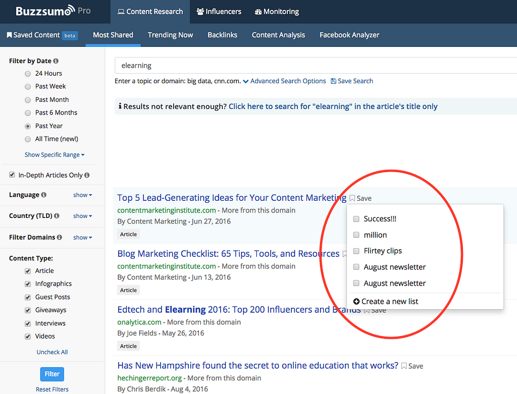 Saved articles for Content Curation in BuzzSumo