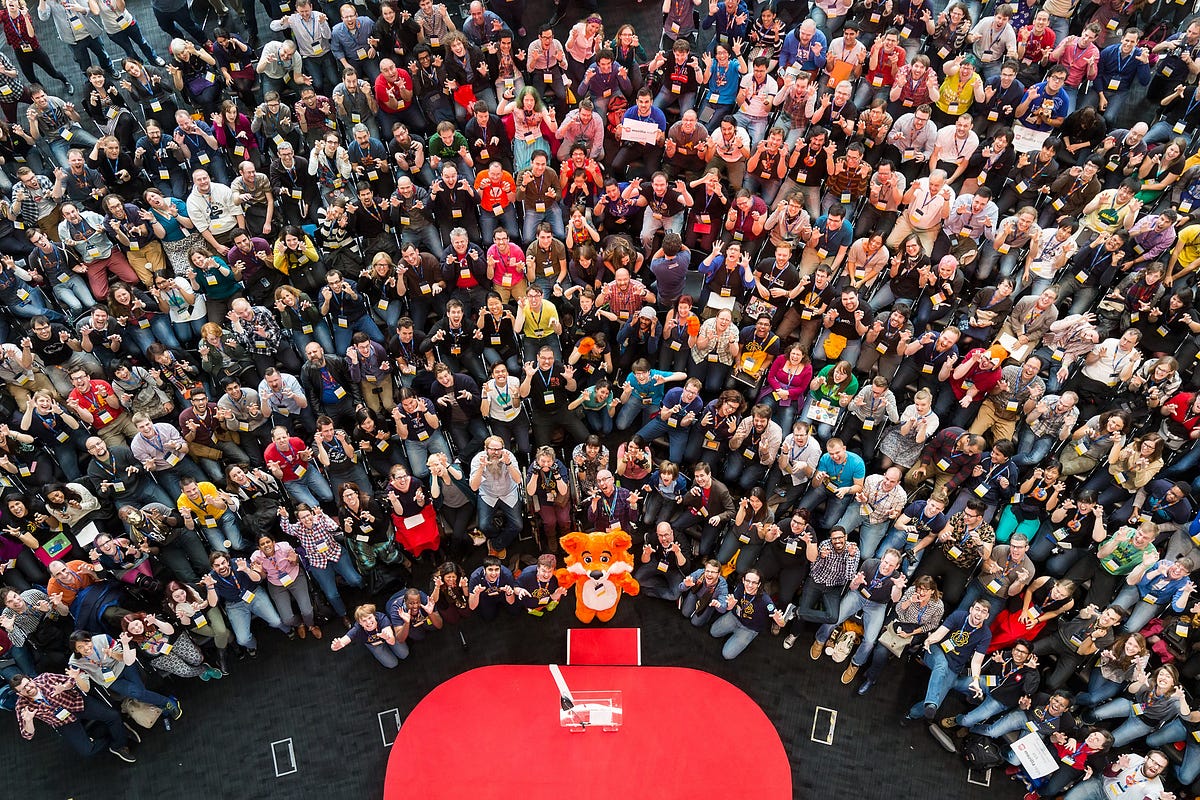 An overhead image of the MozFest community.