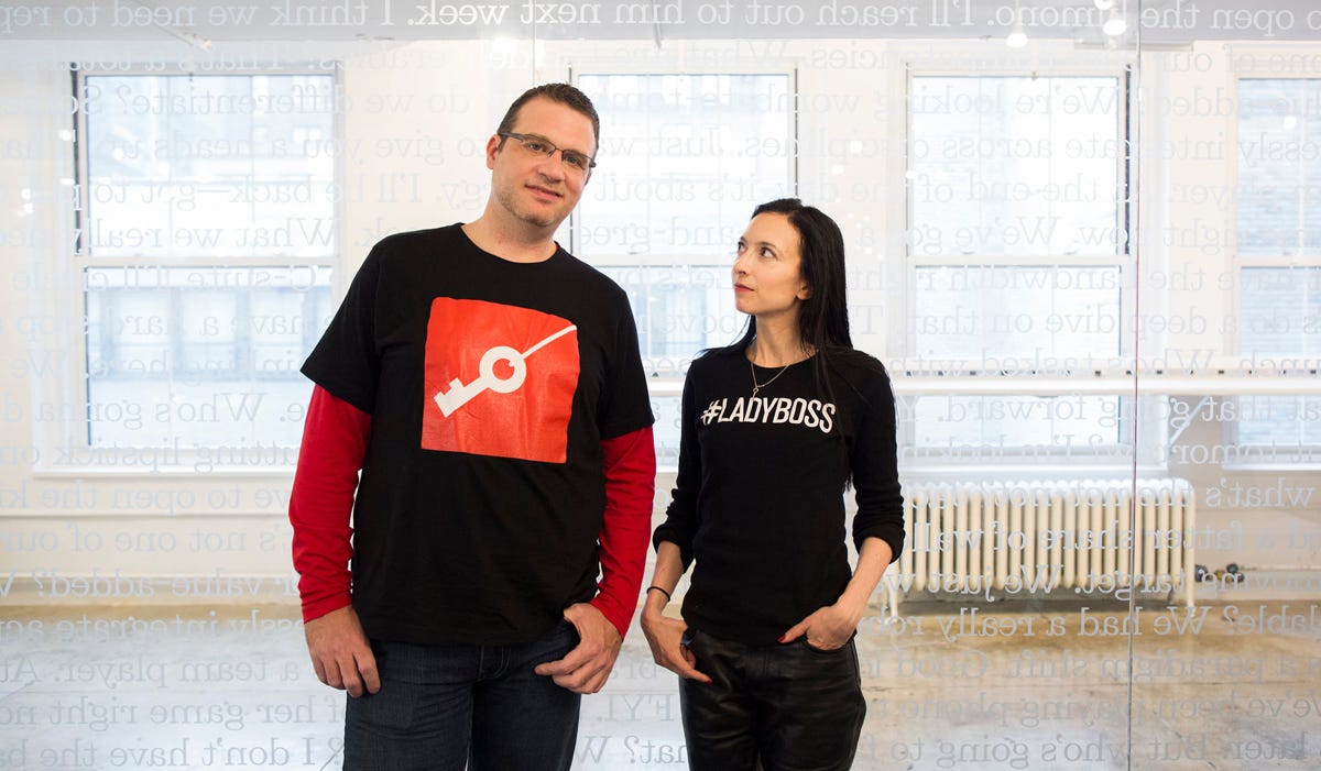 Pax Dickinson, left, and Elissa Shevinsky ended their working partnership after he tweeted in defense of an app called Titstare. The two reconciled after Mr. Dickinson wrote a public apology. Credit Elizabeth D. Herman for The New York Times