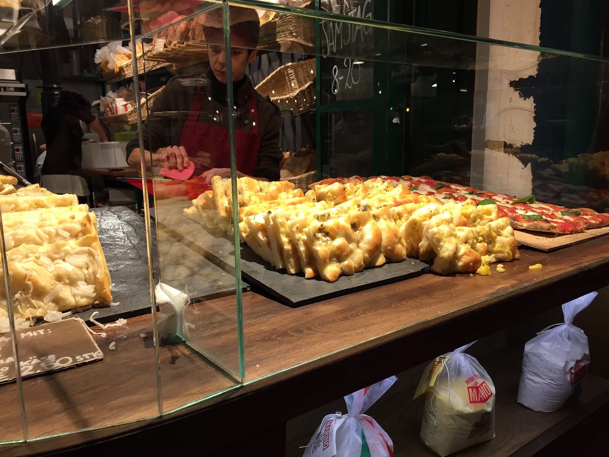 Italian bakery goodness on display, baked fresh inside the hall