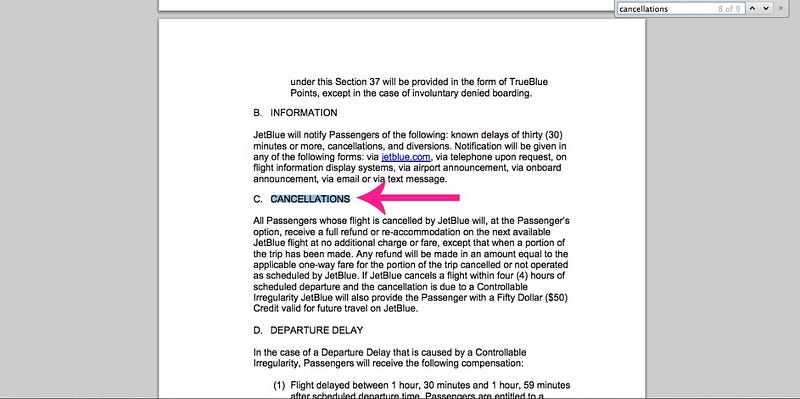 JetBlue Contract of Carriage cancellations
