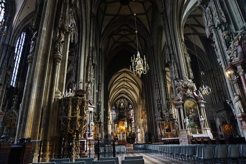 The gothic interior of the cathedral