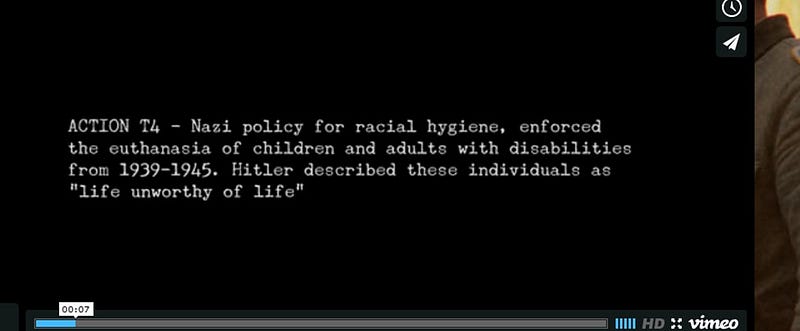 Action T4 - Nazi policy for racial hygiene, enforced the euthanasia of children and adults with disabilities from 1939-1945. Hitler described these individuals as 