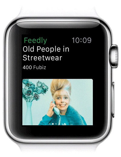 Navigation dans l'application Feedly sur Apple Watch